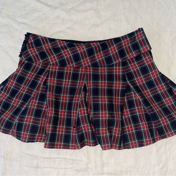 Vintage Y2K Royal Bones Tripp NYC Plaid Blue Red Plaid Mini A-Line Skirt Size M - Picture 9 of 12